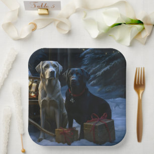 Labrador Snowy Sleigh Weihnachtsdekor Pappteller