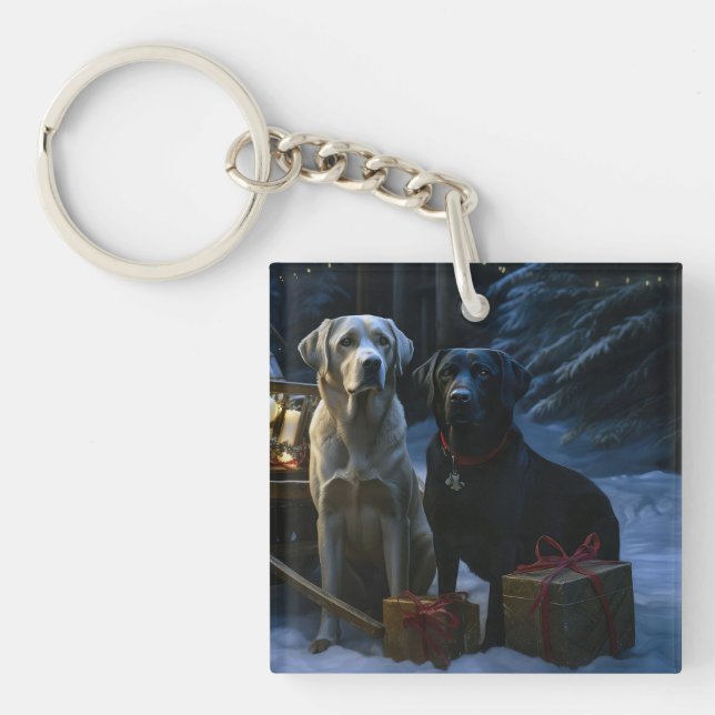 Labrador Snowy Sleigh Weihnachtsdekor Schlüsselanhänger (Vorderseite)
