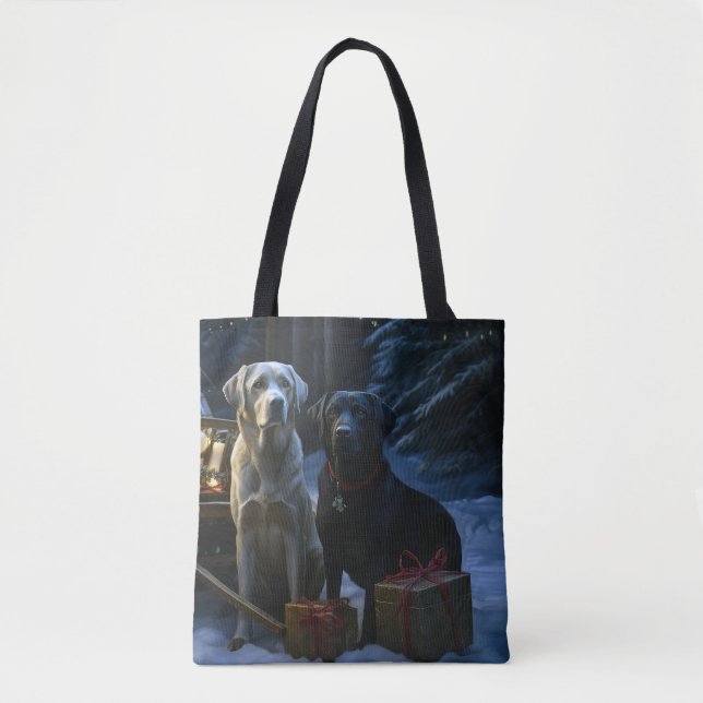 Labrador Snowy Sleigh Weihnachtsdekor Tasche (Vorderseite)