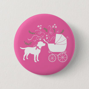 Labrador Theme Dog Baby Dusche Pink Labrador Button