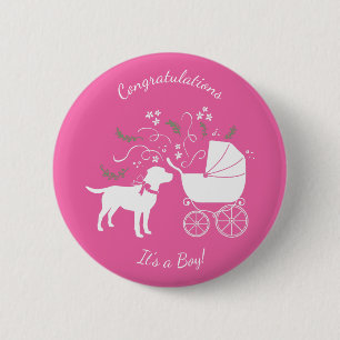 Labrador Theme Dog Baby Dusche Pink Labrador Button
