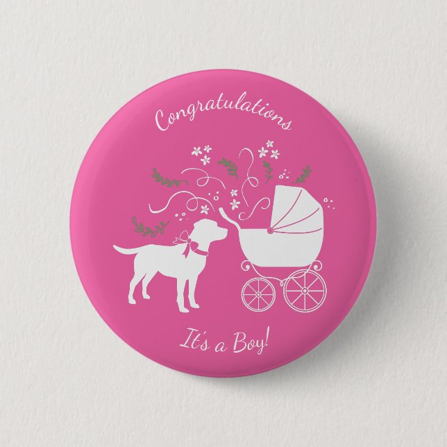 Labrador Theme Dog Baby Dusche Pink Labrador Button (Vorderseite)