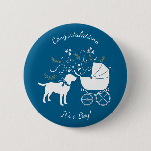 Labrador Theme - Dog Baby Shower Blue Labrador Button