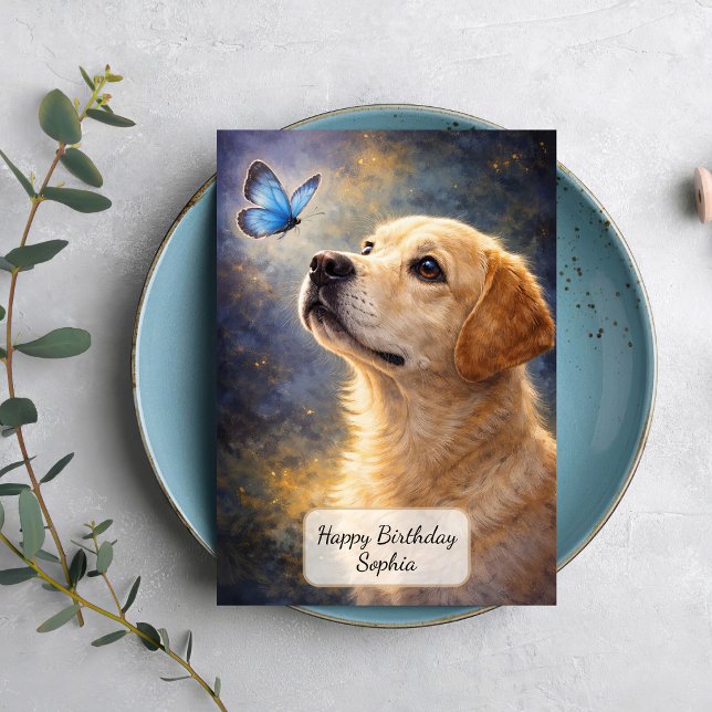 Labrador und blauer Schmetterling Karte (Von Creator hochgeladen)
