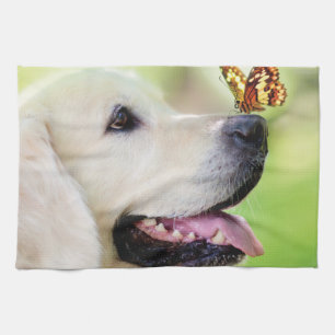 Labrador und Schmetterlingswirbel Kissen Geschirrtuch