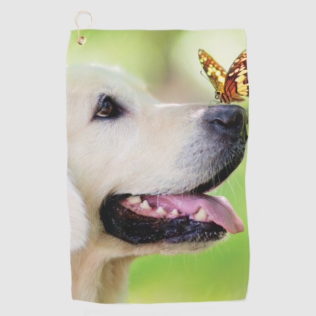 Labrador und Schmetterlingswirbel Kissen Golfhandtuch (Vorderseite)