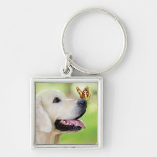 Labrador und Schmetterlingswirbel Kissen Schlüsselanhänger