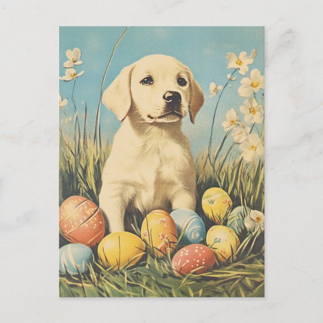 Labrador Vintag Osterzeit Postkarte (Vorderseite)