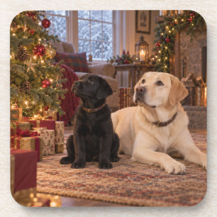 Labrador Weihnachten Gemütlicher Kamin Wohnzimmer Getränkeuntersetzer