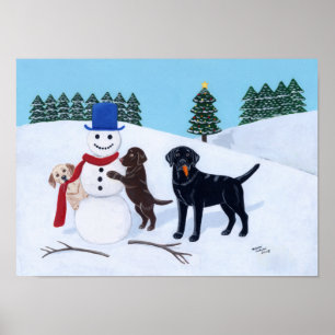 Labrador-Weihnachten mit Schneemann-Grafik Poster