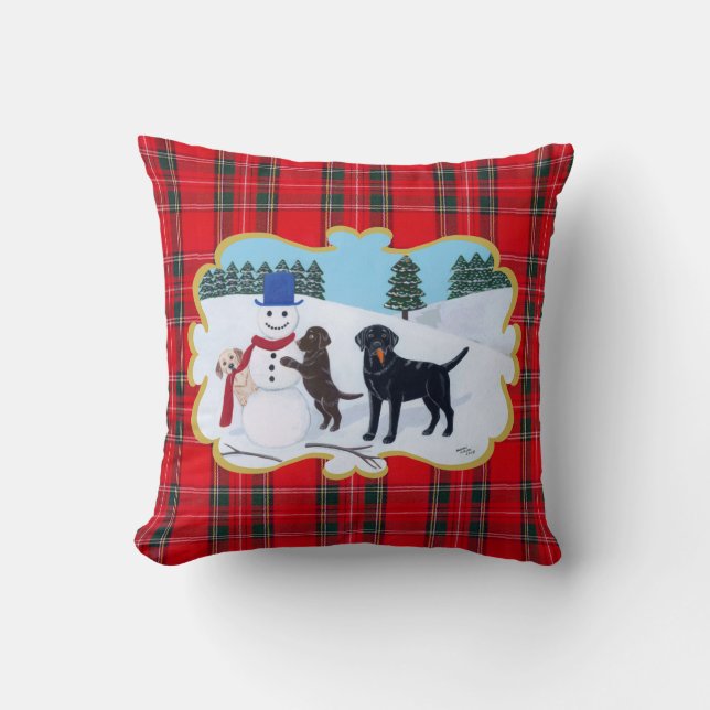 Labrador-Weihnachten mit Schneemann Kissen (Vorderseite)