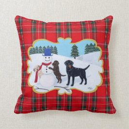 Labrador-Weihnachten mit Schneemann Kissen