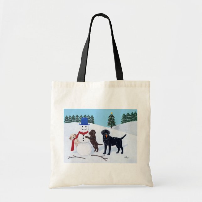 Labrador Weihnachten mit Snowman Tragetasche (Vorne)