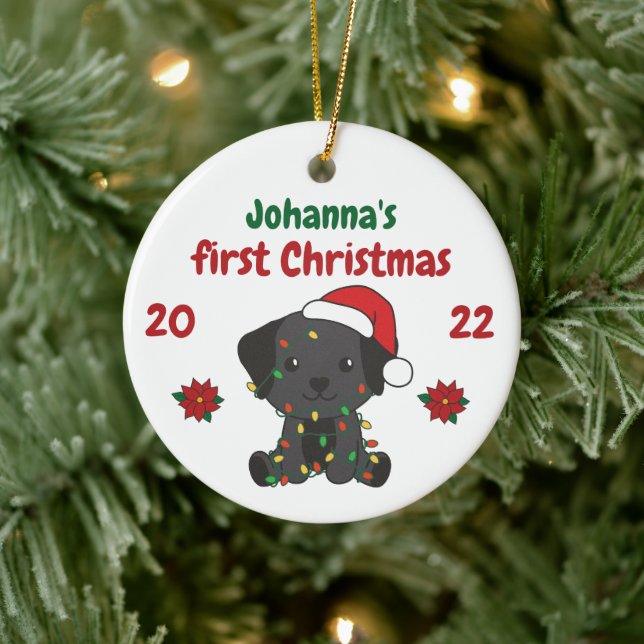 Labrador Weihnachtsbabys erste Weihnachten Keramik Ornament (Baum)