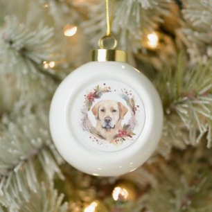 Labrador-Weihnachtskranz Festlicher Hund Keramik Kugel-Ornament