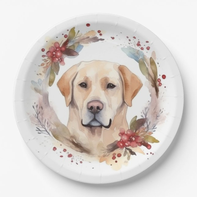 Labrador-Weihnachtskranz Festlicher Hund Pappteller (Vorderseite)
