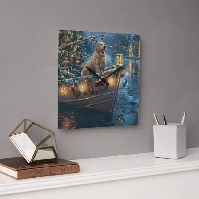 Labrador Weihnachtsreise Quadratische Wanduhr (Büro)