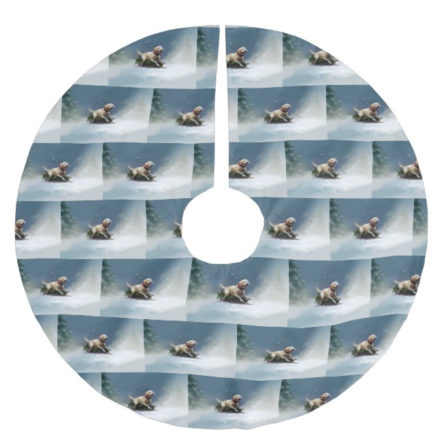 Labrador Weihnachtsschnee Winter Polyester Weihnachtsbaumdecke (Vorderseite)