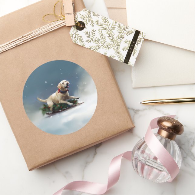 Labrador Weihnachtsschnee Winter Runder Aufkleber (Schenken)