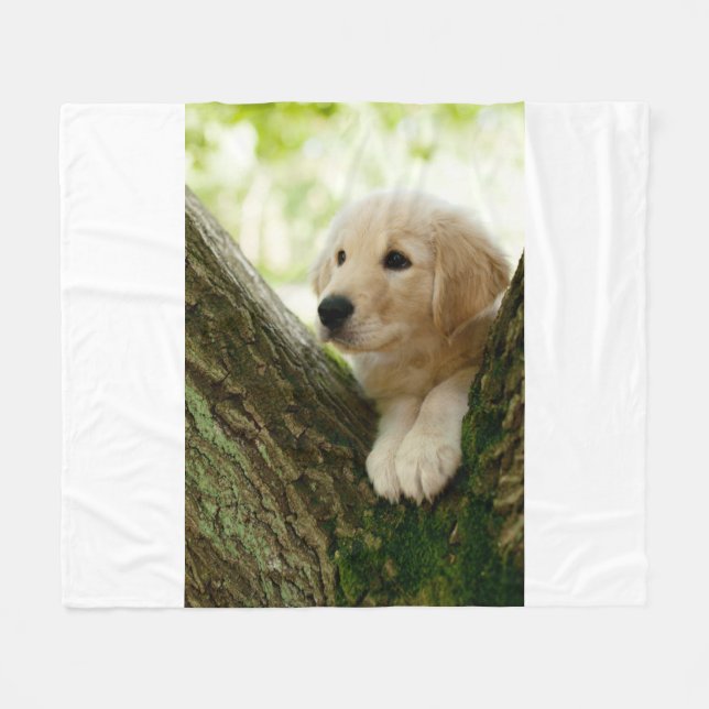 Labrador-Welpe, der in einer Waldeinstellung sitzt Fleecedecke (Vorderseite (Horizontal))