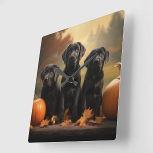 Labrador Welpe Herbstfreude Kürbis Quadratische Wanduhr