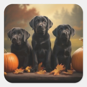 Labrador Welpe Herbstfreude Kürbis  Quadratischer Aufkleber