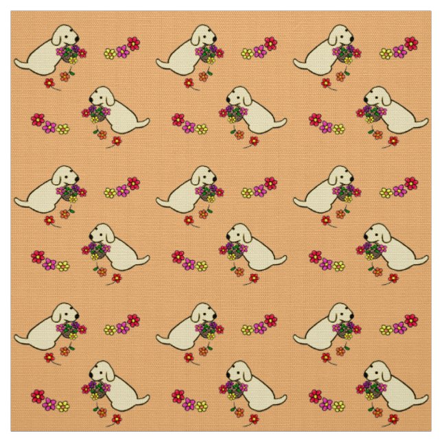 Labrador-Welpen-Blumen-Korb-Cartoon Stoff (Muster)