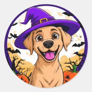 Labrador Welpen Hexenhut Halloween Hund Dekoration Runder Aufkleber