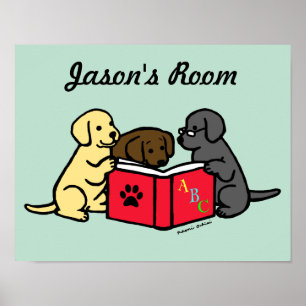 Labrador-Welpen Lesen Kinderzimmer Poster