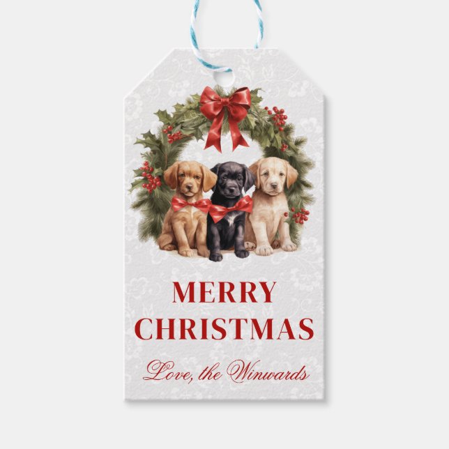 Labrador Welpen und Weihnachten im Wasser Geschenkanhänger (Vorderseite)