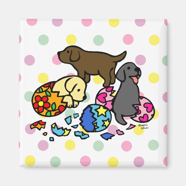 Labrador Welpen von Eggs Polka Dots Magnet (Vorne)