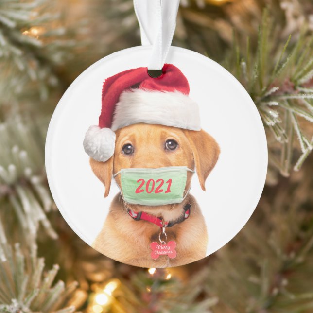 Labrador Welpenhund in Gesichtsmaske 2021 Ornament (Baum)