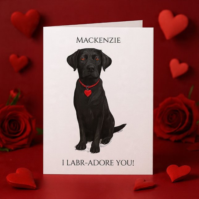  Labrador With Love Heart Adore You Personalized Karte (Labrador Dog With Love Heart Adore You Card by Ricaso - Cute personalized card ideal for valentines)