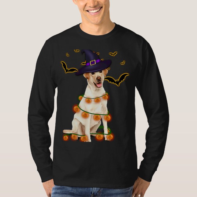 Labrador Wizard Hat Tree Lights Pumpkin Party Hall T-Shirt (Vorderseite)