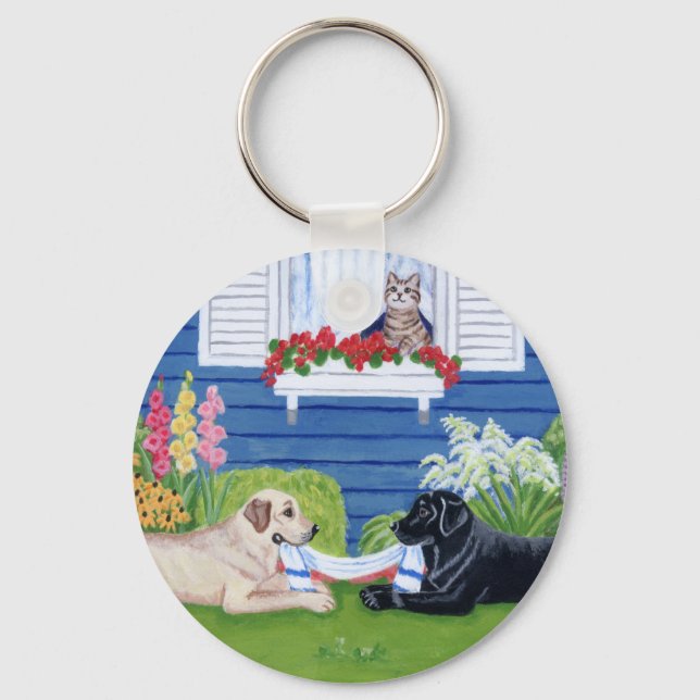 Labradoren im Gartenmalerei Schlüsselanhänger (Vorderseite)