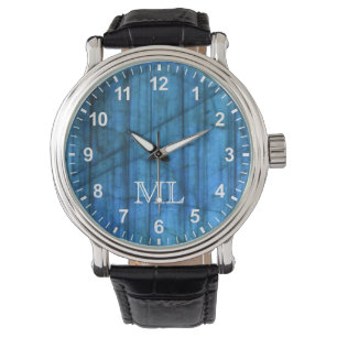 Labradorit Gemis Blue Monogram Numbers Armbanduhr