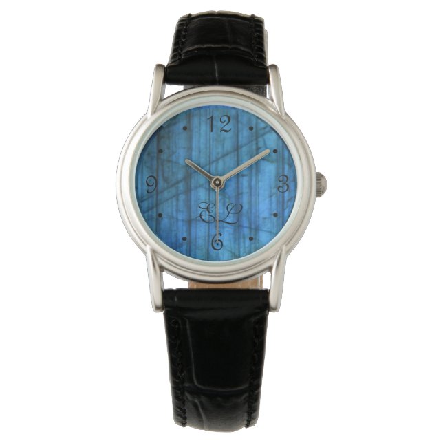 Labradorit Gemis Blue Monogram Numbers Armbanduhr (Vorderseite)