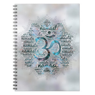 Labradorit Namaste Wort-Kunst in Lotus mit OM Notizblock