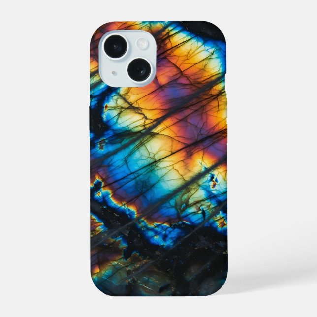 Labradorit Regenbogen Flash iPhone 15 Hülle (Rückseite)