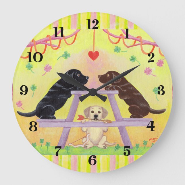 LabradorRomance Valentine Große Wanduhr (Vorderseite)