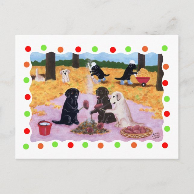 Labradors Autumn Fun (Punkt) Postkarte (Vorderseite)