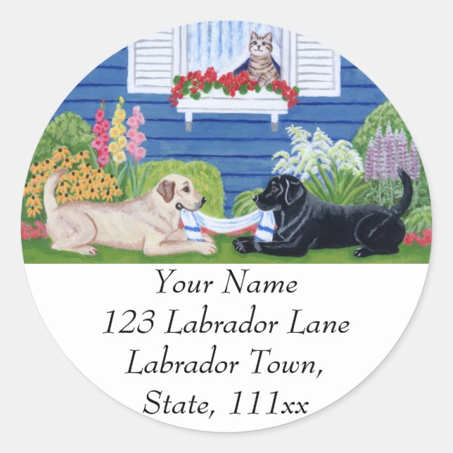 Labradors dans le Étiquette de adresse du jardin (Devant)