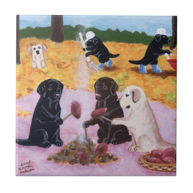 Labradors Herbst-Spaß-Malerei Fliese (Vorderseite)
