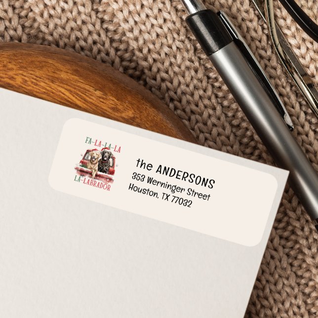 LABRADORS ON RED TRUCK FA LA CHRISTMAS (FA LA LA LABRADOR VINTAGE RED TRUCK RETURN ADDRESS FOR DOG LOVERS LABRADOR RETRIVER OWNER CHRISTMAS )