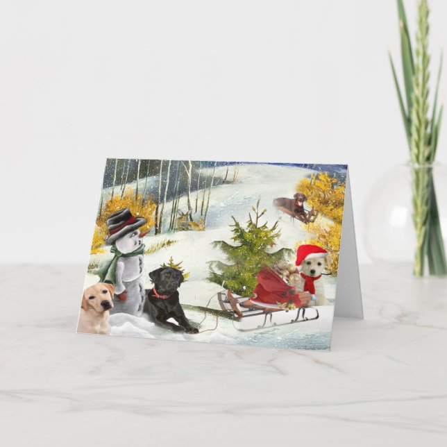 Labradors une Fun Day Sledding Cartes (Devant)