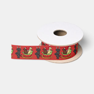 Labradorwelpen-und -Pferdeschlitten-Weihnachtsrot Satinband