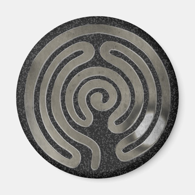 Labyrinth antikes Silber | Schwarzer Spritzer Magnet (Vorne)