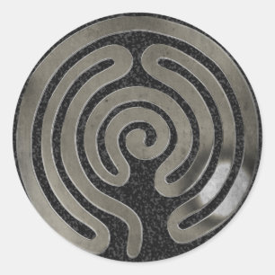 Labyrinth antikes Silber   Schwarzer Spritzer Runder Aufkleber