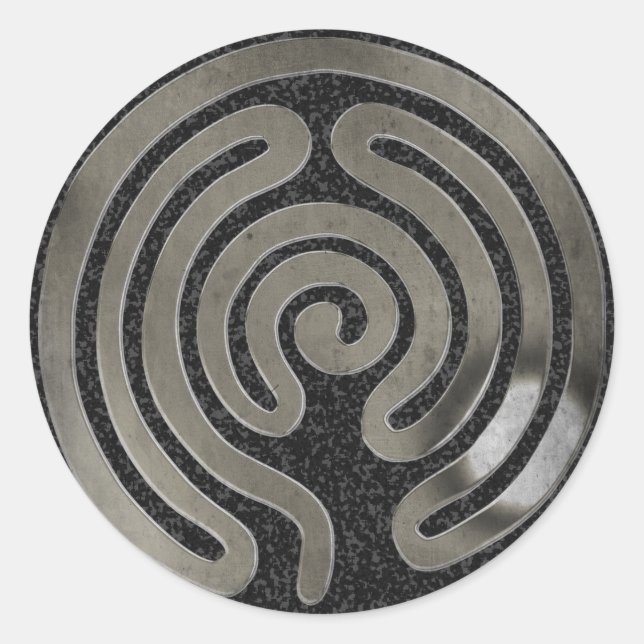 Labyrinth antikes Silber | Schwarzer Spritzer Runder Aufkleber (Vorderseite)