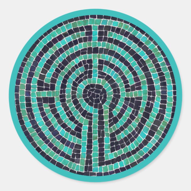 LABYRINTH III Large Round Stickers - Türkis (Vorderseite)
